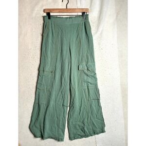 Umgee Linen Blend Cargo Pants Women Small Green Reg Fit Frayed Hem High Waisted